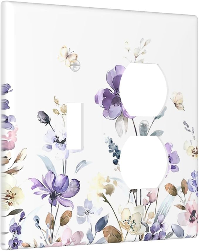 Wallplates Purple Floral Lilac Watercolor Flower Leaves Butterfly Wildflower 1 Toggle 1 Duplex Switch Plate Electrical GFCI Faceplate Decorative Light Switch Covers for Bedroom Home Decor