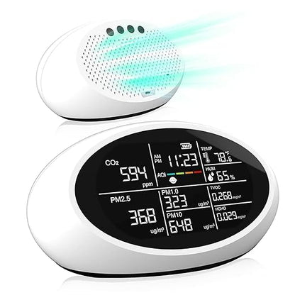 18 in 1 Air Quality Monitor Indoor, Portable CO2 Detector for CO2, Temperature (°F), Humidity, VOC, PM2.5, PM1.0, PM10 & Time Display, 【Dual Chip & High Accuracy】Air Quality Tester for Home