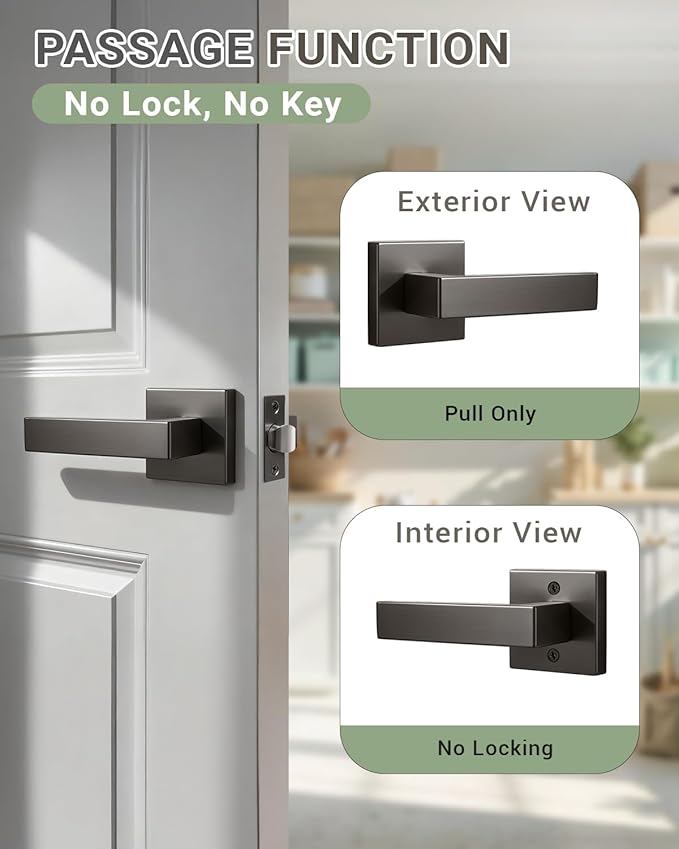 KNOBWELL 6 Pack Door Handles Interior Passage Door Knob for Closet Hallway Gunmetal Black Door Leverset Mordern Doorknob