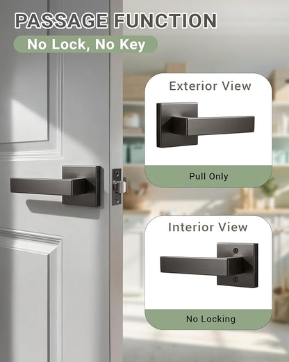 KNOBWELL 4 Pack Black Satin Passage Interior Door Knob with Lever Hallway Closet Door Handle Gunmetal Black