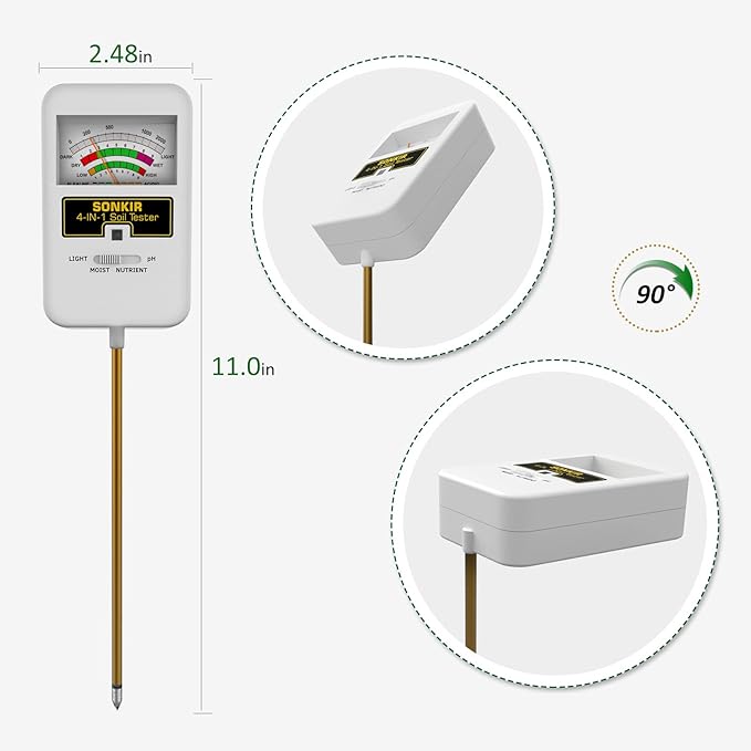 SONKIR Soil Moisture Meter, 4-in-1 Soil Ph Meter, Soil Tester for Nutrients, Moisture, PH and Light, Soil Ph Test Kits for Plant, Great for Garden, Lawn, Indoor & Outdoor Use (No Battery Required)