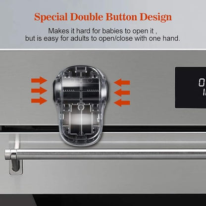 EUDEMON Child Safety Heat-Resistant Oven Door Lock, Oven Front Lock for Kids Easy to Install, Use Adhesive,No Screws or Drill (1 Pack,Clear-Black)(ONLY for Flat Surface)
