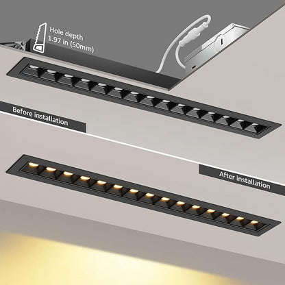 LED Linear Recessed Spotlight, Black Aluminum Recessed Grille Spotlight with Junction Box, Dimable 5 CCT 3000K-6500K, TRIAC Dimming Lighting for Living Room Kitchen Bedroom Hallway