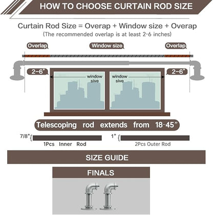 Silver Curtain Rods 18 to 45 in,Wraparound Curtain Rods,Adjustable Length,1 in Diameter Pipe,Wall or Ceiling Mounted,for Bedroom and Living Room (Silver 18” to 45”)