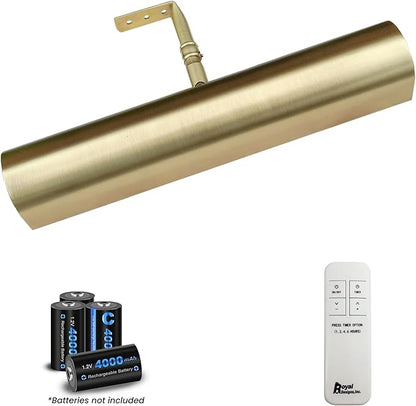 Royal Designs, Inc. Cordless Remote Control LED Picture Light, Dimmable with Timer Function, Brushed Satin Brass, 12.75 Inches
