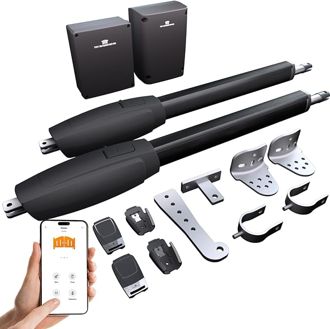 TMT Clifford 500 Premium Dual Automatic Gate Openers Up to 20ft and 1200lb Heavy Duty Swing Gate, Gate Opener with Remote Complete Kit, Electric Gate Opener for Driveway (App Compatible)