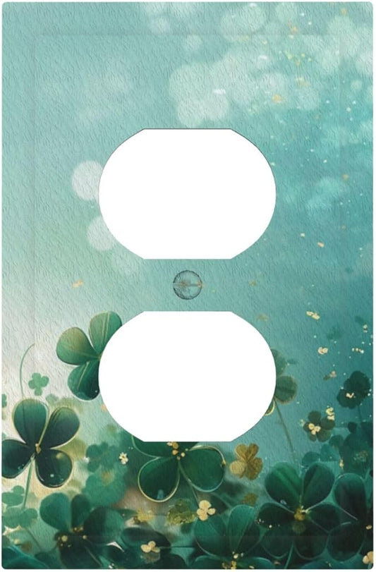 Decorative Outlet Covers Rustic Green Lucky Four leaf Clover 1 Gang Duplex Light Switch Cover Plate Unique Wall Plate Electrical Switch Plate Covers for Bedroom Home Decor