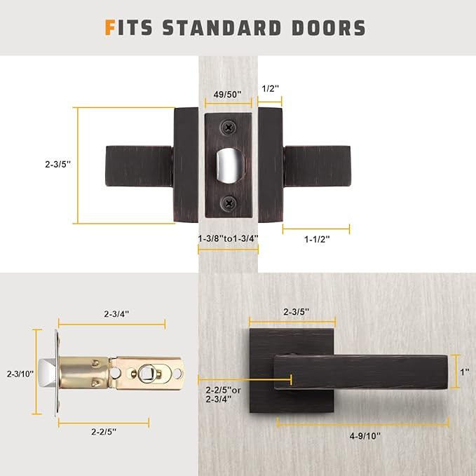 KNOBWELL 4 Pack Passage Door Handle Interior, Oil Rubbed Bronze Door Handles for Closet/Hallway Without Lock, Pull Only Square Door Knob with Levers