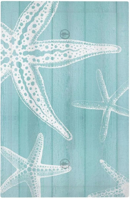 Decorative Light Switch Cover Plate Starfish Teal Wood Board Nautical 1 Gang No Device Single Blank Outlet Covers Wall Plates for Electrical Outlets Faceplate for Bedroom Home Decor