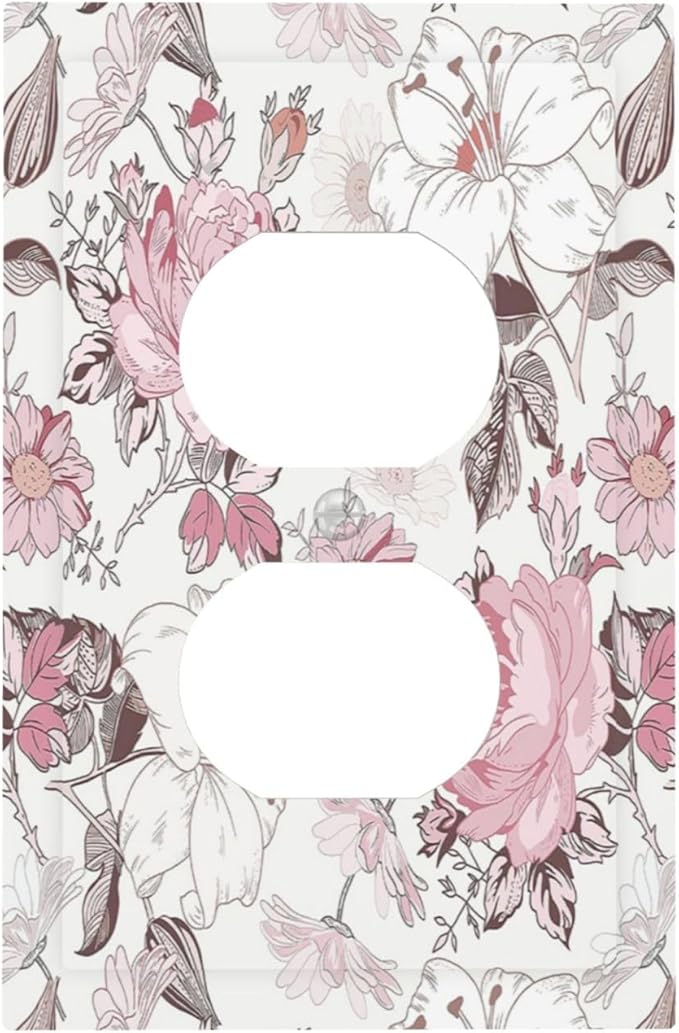 Outlet Covers Modern Watercolor Flower Pink White Wildflower 1 Gang Duplex Electrical Receptacle Faceplate Light Switch Cover Wall Plate Decorative Switch Plates for Bedroom Home Decor