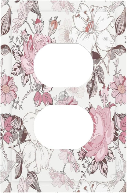 Outlet Covers Modern Watercolor Flower Pink White Wildflower 1 Gang Duplex Electrical Receptacle Faceplate Light Switch Cover Wall Plate Decorative Switch Plates for Bedroom Home Decor
