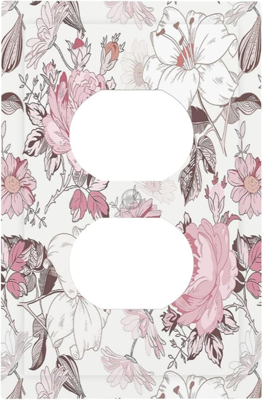 Outlet Covers Modern Watercolor Flower Pink White Wildflower 1 Gang Duplex Electrical Receptacle Faceplate Light Switch Cover Wall Plate Decorative Switch Plates for Bedroom Home Decor