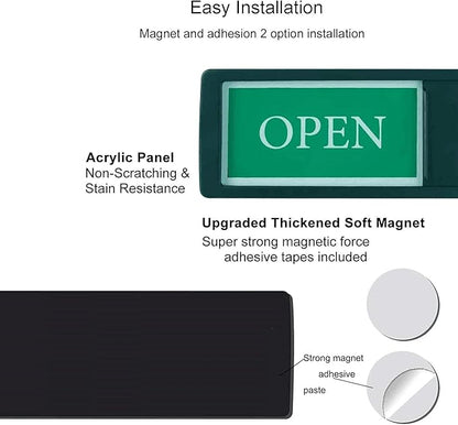Open Closed Sign for Business Door, Open Signs privacy Slide Door Sign Indicator for Business Storefront, Restroom, Office Door, Wall, Window, Restaurants, Retail Salon Shops (Black)