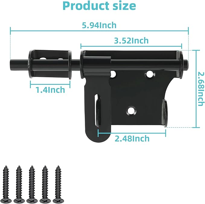 Alise 6 Inch Slide Bolt Gate Latch, Door Lock with Padlock Hole, Heavy Duty Stainless Steel Barrel Bolts Safety Door Lock for Wooden Fence, Outdoor Fence,Shed Door Black