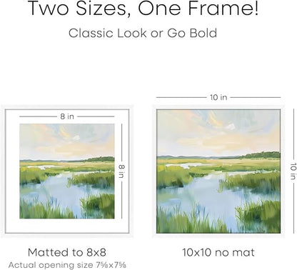 Homeforia 10x10 White Picture Frame, High End Metal 10 by 10 Square Frames with Mat 8 x 8 Opening, 10by10 Poster Frames Matted to 8x8 Photo, Wall or Tabletop Frames, Tempered Glass, Wall Kit, Set of 1