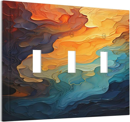 Light Switch Covers Abstract Colorful Modern Luxury Rainbow 3 Gang Wall Plates Triple Toggle Outlet Cover Decorative Switchplates Electrical Panel Cover for Kitchen Living Room 4.8 X 6.7 IN
