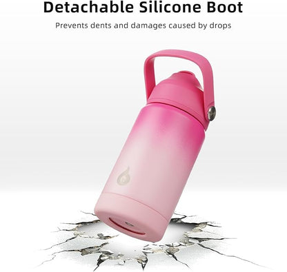 BJPKPK Insulated Water Bottle with Straw Lid, 12oz Thermo Water Bottles with Soft Nozzle, Flex Handle & Non-slip Boot, BPA Free Leak Proof Stainless Steel Metal Thermo, Tumblers, Cups,Cherry