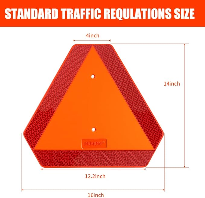 Slow Moving Vehicle Sign Triangle Sign 14"x16" Engineering Grade Reflective Up to 7 Years Outdoor for Golf Cart (Plastic NEW)