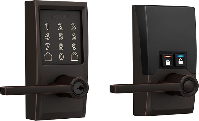 Schlage FE789WBCEN716LAT Encode Century WiFi Latitude Lever Smart Keyless Entry Touchscreen Door Lock, Aged Bronze