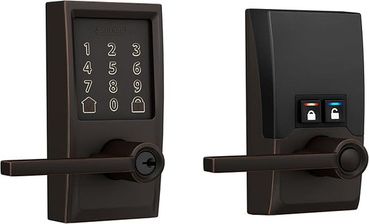 Schlage FE789WBCEN716LAT Encode Century WiFi Latitude Lever Smart Keyless Entry Touchscreen Door Lock, Aged Bronze