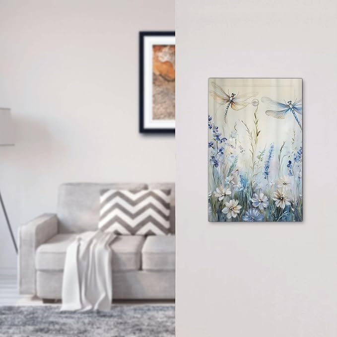 Decorative Light Switch Cover Plate Watercolor Dragonfly Blue Wihte Flower 1 Gang No Device Single Blank Outlet Covers Wall Plates for Electrical Outlets Faceplate for Bedroom Home Decor
