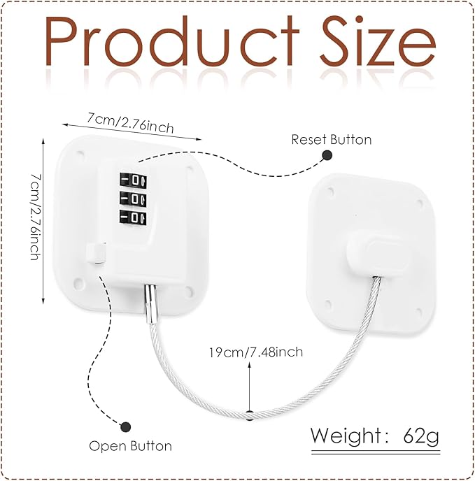 Refrigerator Lock, Combination Lock for Refrigerator Cabinets, Drawers, Heavy Duty Fridge Lock, Easy Install No Keys Needed (White-4Pack)