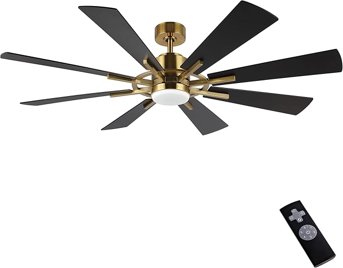 WINGBO 72" DC Ceiling Fan with Lights and Remote, Gold and Black Ceiling Fan w/ 3 Downrods, 8 Plywood Blades, 6-Speed Reversible DC Motor, Modern Ceiling Fans Indoor for Kitchen Bedroom Living Room