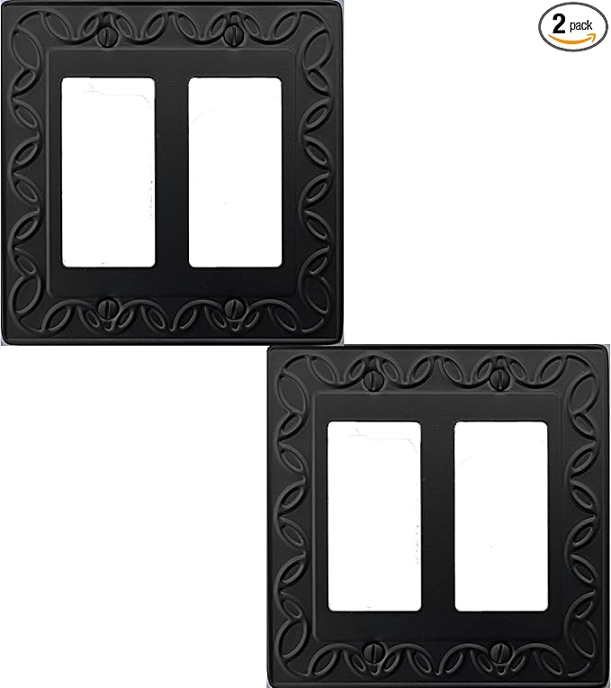 Double Decorator Light Switch Cover NovaBloom Metal Wall Plate, 2-Pack Black 2 Gang Double Rocker, for Receptacle Dimmer GFCI Outlet Switch Cover Decorative Wallplate, Durable
