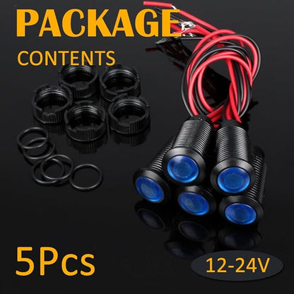 5pcs 12mm 12V-24V LED Indicator Light Plastic Black Signal Dot Lamp 1/2 inches Mounting Hole Size with 15cm/5.9in. Wire (Blue LED)
