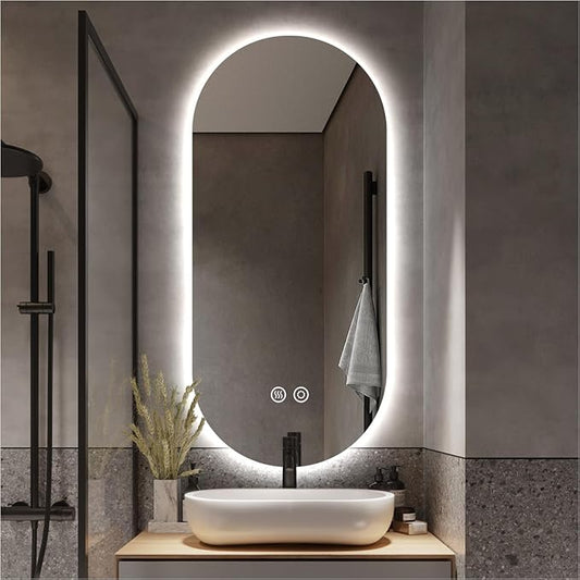32" x 20" Oval Backlit Bathroom Mirror with Lights, Pill-Shaped LED Lighted Vanity Mirror for Wall, Anit-Fog, Stepless Dimmable, Memory Function, Frameless Smart Mirror, Shatter-Proof, CRI≥93
