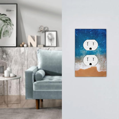 Blue Sea Ocean Beach Waves 1 Gang Duplex Receptacle Switch Wall Plate Decorative Switchplate Outlet Covers Electrical Plug Cover Faceplate for Bathroom Home Decor 5 X 3 IN