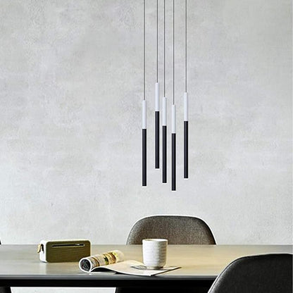 ALTAIR 5 Mini Pendant Lighting White-Black - LED Hanging Light Fixture for Kitchen Island, Bar, Foyer - Cluster Pendants - Dimmable, Adjustable Wire, Lamp Bulb Included
