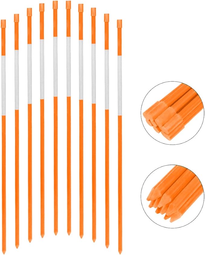 FiberMarker Reflective Driveway Makers 48in Orange 10-Pack 5/16-Inch Dia Solid Snow Pole Reflective Snow Stakes for Roadway