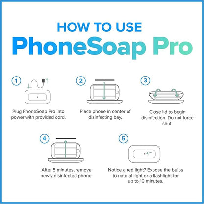 PhoneSoap Pro UV Smart Phone Sanitizer & Universal Cell Phone Charger Box | Patented & Clinically Proven 360-Degree UV-C Disinfection | Disinfects and Charges All Phones (Red)