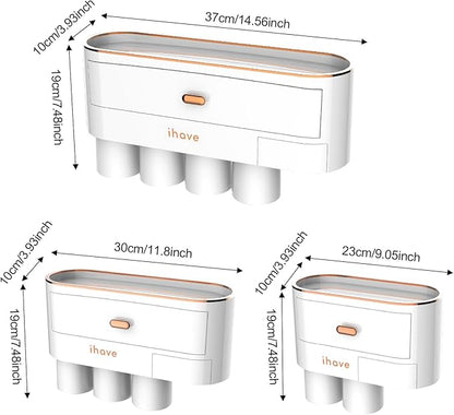 iHave Toothbrush Holders for Bathrooms - Upgrade Wall Mounted Toothbrush Holder with Toothpaste Dispenser - 4 Cups