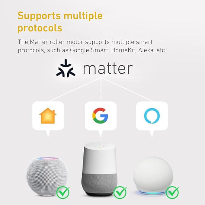 Rollerhouse Matter Smart Blinds Motor for 38mm Tubes - Works with Google Home& Alexa - App & Remote Control, No Hub Required - DIY Installation, Quiet Operation