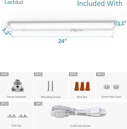Under Cabinet Lighting Motion Sensor Hardwired, 24 Inch 12W Dimmable, 5 CCT 2700/3000/3500/4000/5000K, Eyes Care Design Linkable Under Counter Lights for Kitchen, Sink, ETL Listed, White