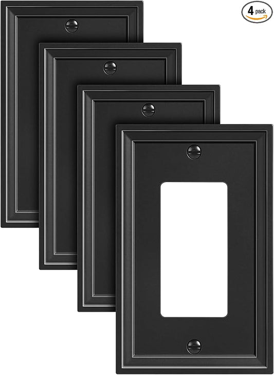 4-Pack Decorator Outlet Cover Plate, Black Decorative Switch Plates and Outlet Covers, Natural Bamboo Fiber Wall Plates for Electrical Outlets, Receptacle, GFCI Outlet, Dimmer Switch