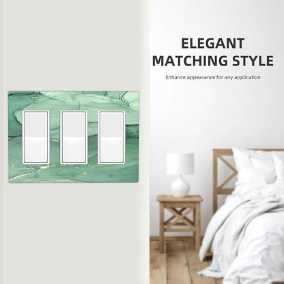 Light Switch Covers Simple Green Marble 3 Gang Rocker Electrical GFCI Decorative Triple Outlet Wall Plate Cover Switchplate for living Room Office Decor
