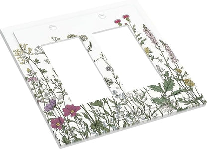 Vintage Herbs Wildflowers Plant Floral Decorative Outlet Covers 2 Gang Double Gfci Rocker Electrical Wall Panels Light Switch Cover Plate For Bed Room Home Decor