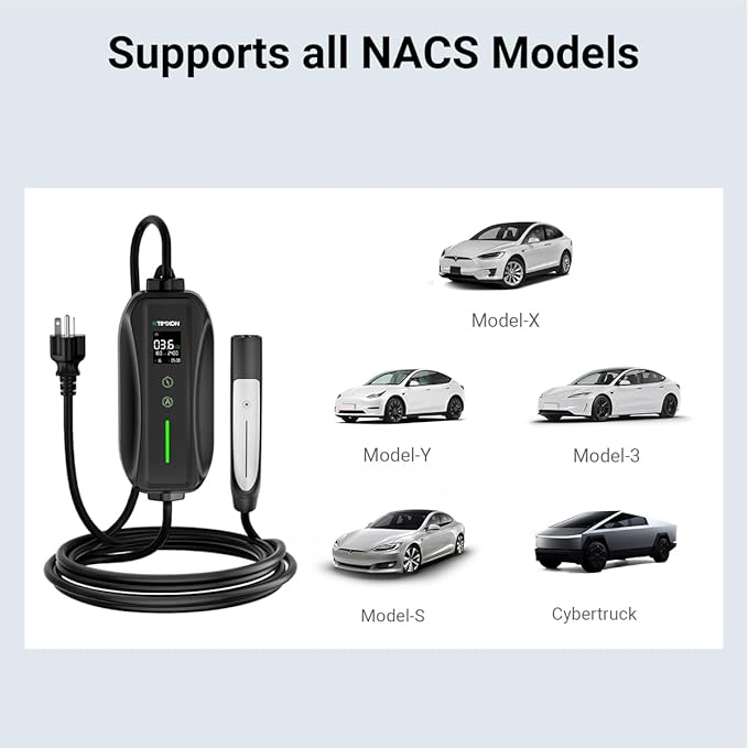 Level 1/2 EV Charger for Tesla,16A 120V/240V Home Charging Station, 25FT Cable with NEMA 6-20 Plug to NEMA 5-15 Adapter, NACS Connector, Travel Portable Electric Charger for Tesla Model Y/3/S/X