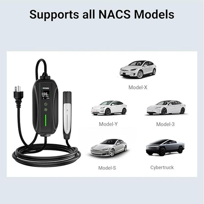 Level 1/2 EV Charger for Tesla,16A 120V/240V Home Charging Station, 25FT Cable with NEMA 6-20 Plug to NEMA 5-15 Adapter, NACS Connector, Travel Portable Electric Charger for Tesla Model Y/3/S/X