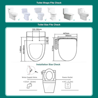 Aquatiz Elongated Smart Toilet Seat, Electronic Heated Toilet Seat, Self-Cleaning Nozzle, Temperature Controlled Wash, Air Dryer, Deodorizer, LED Light, Multi-mode Wash, (Panel Control)