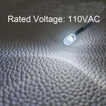 50pcs 110VAC 5mm White LED Lights Emitting Diodes, Prewired 7.9 Inch V LED Light Diffused Colored Lens Small LED