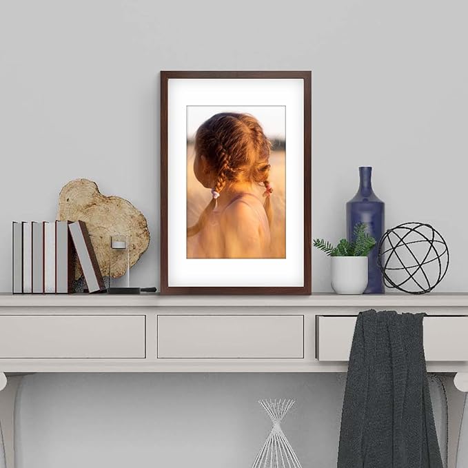 Golden State Art, 16X24 Picture Frame with Mat for 12X18 - High Definition Glass Wall Mounting Horizontal Vertical Display (Brown, 2 Pack)