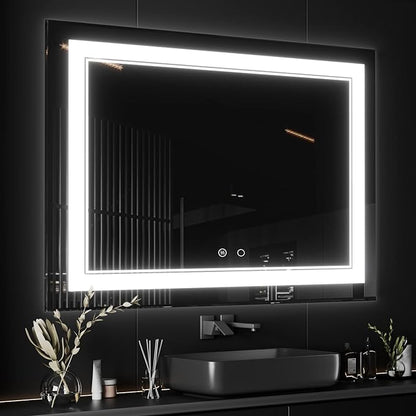 COOL2DAY LED Mirror for Bathroom,55x36 Inch Lighted Bathroom Vanity Mirror with Lights, Double Light Strips, 3 Colors, Shatter-Proof, Anti-Fog and Brightness Memory