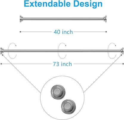 TEECK Shower Curtain Rod, 40-73 inch Adjustable Tension Spring, Premium Stainless Steel, Anti-Slip, No Drilling, No Rust, Never Collapse, for Bathroom, Easy to use