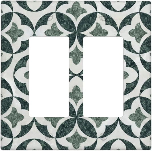 Green Luxury Modern Cubic Marble 2 Gang Double Rocker Decorative Light Switch Covers Electrical Faceplate Switch Plates for Bathroom Kitchen Home