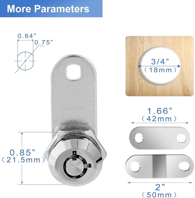 Cam RV Storage Locks Keyed Alike, 1-1/2" Fits 1-1/4" Max Door Thickness, Compartment Locks for Camper Trailer Cabinet With Keys (2 Pack)