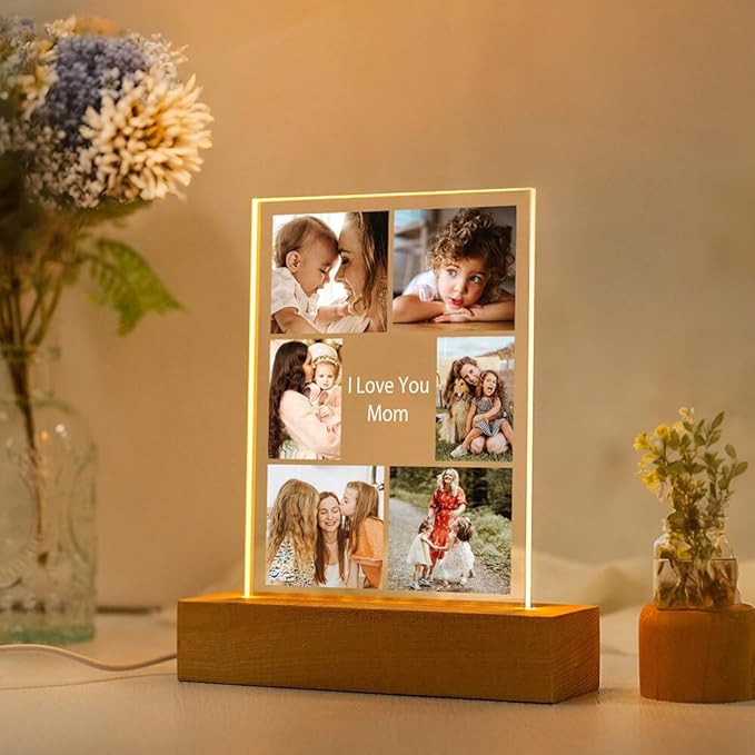 Custom Picture Frames, Personalized Photo Frames with Night Light, Customized Picture Frame, Personalized Valentines Day Gifts for Mom Baby Kid Family